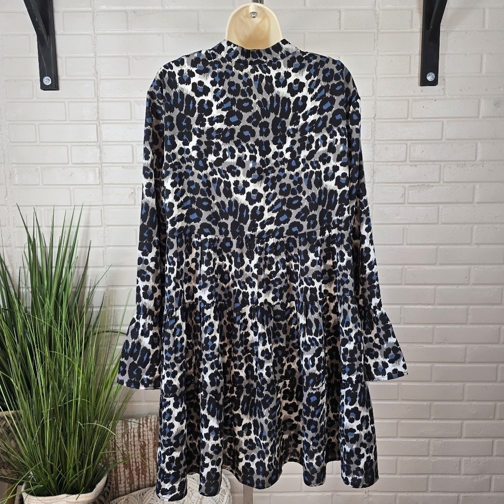 Heyson Blue and Black Leopard Print Long Sleeve Babydoll Dress Size Large - Picture 8 of 10